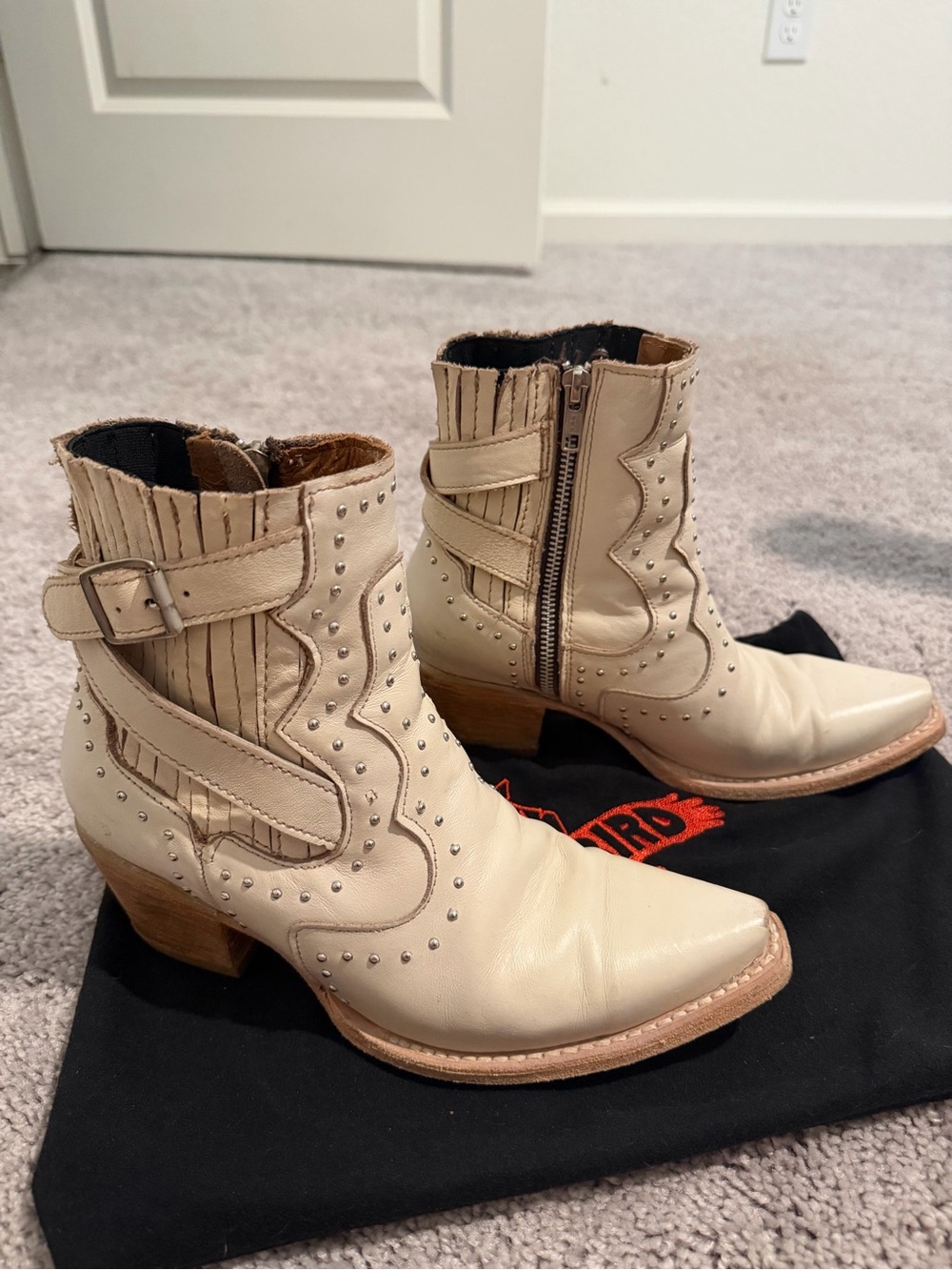 Freebird Morgan Beige Studded Western Ankle Boots - Women